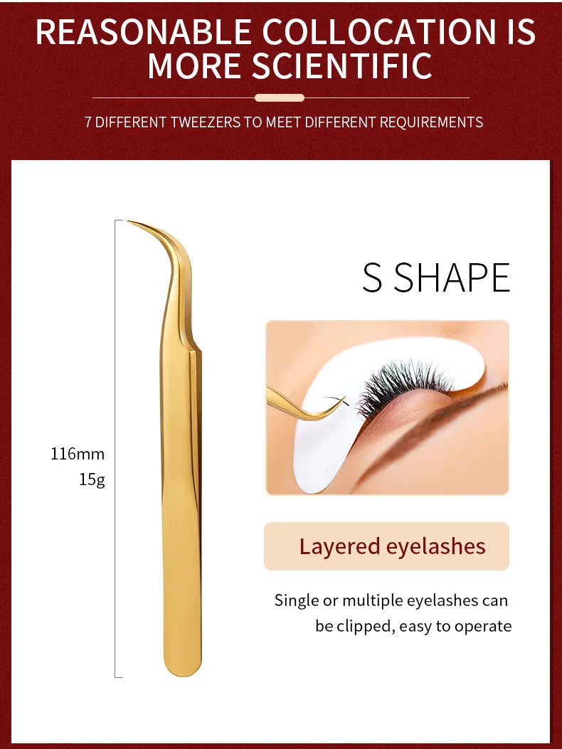 6 Piece False Eyelash Tweezers Set for Precision Lash Application Eyebrow Grooming and Nail Art Tools