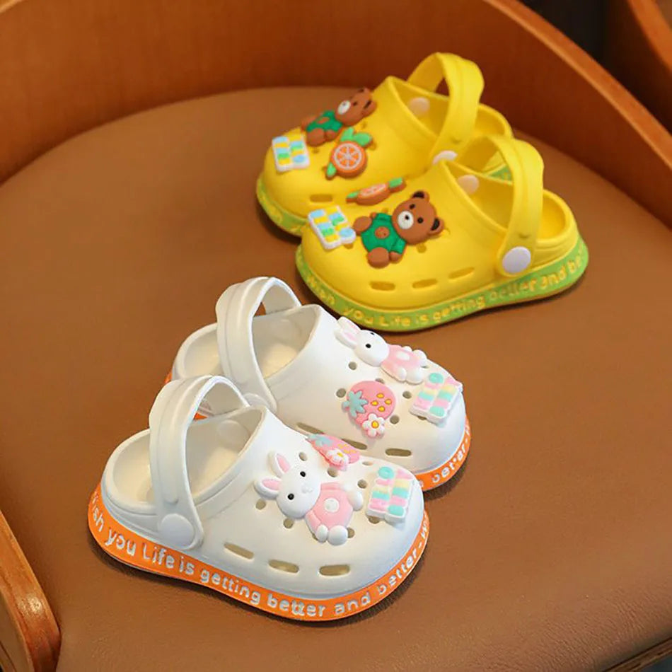 Breathable Cute Kids Summer Slipper Soft Sole Non-Slip Indoor Beach Sandals with Cartoon Bunny Dogs Holes for Boy Girl Children