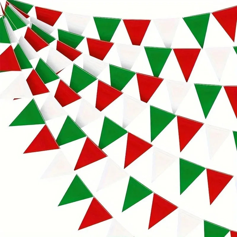Red White Green Party Bunting 33ft |  Plastic Flags for Christmas Mexican Fiesta | Bulk Stadium Wedding Store Decor