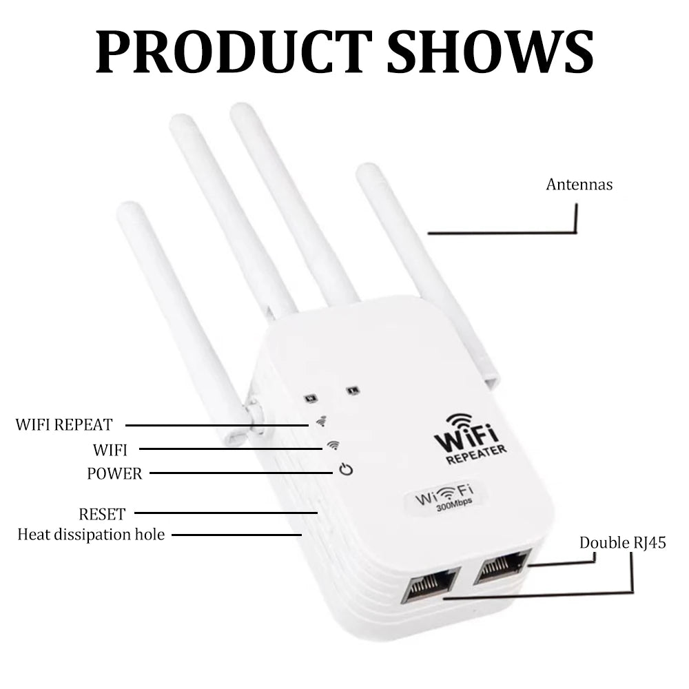 Repetidor WiFi OPTFOCUS 2.4G 2LAN 300Mbps repetidor de señal amplificador wifi repetidor de rango punto de acceso inalámbrico AP