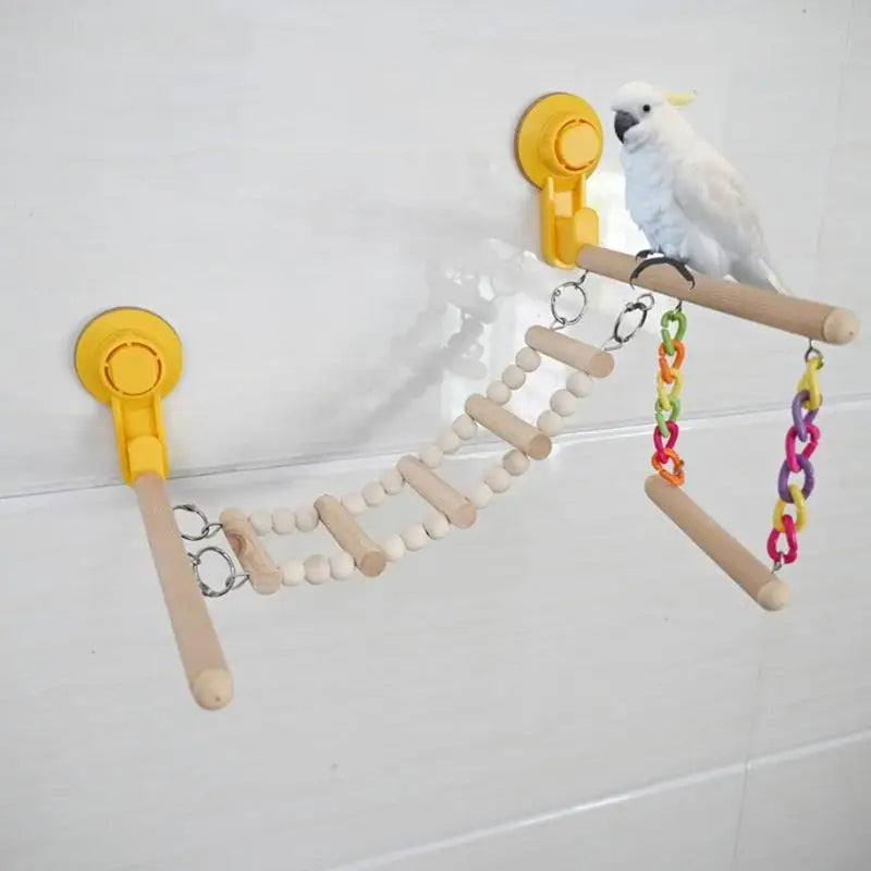 D0AD Bird Ladder Standing Hammocks Toy Branch for Parakeets Budgies Suction Cup