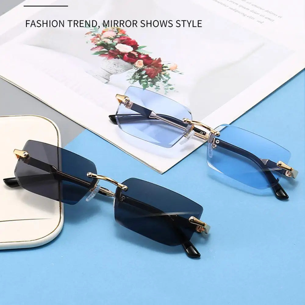 Rimless Sunglasses for Women & Men, UV400 Retro Frameless Shades