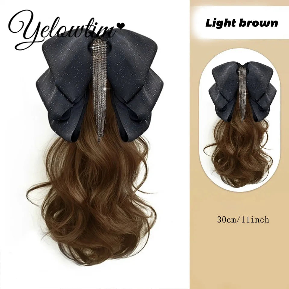 Synthetic 10inch 12inch 14inch 16inch ponytail wig for women with long curly hair high ponytail, bow tie low braid fake ponytail