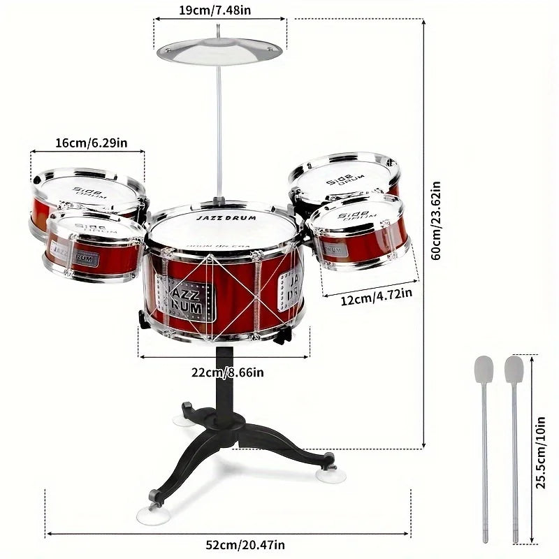 Kids Drum Set Musical Toy Kit for Toddlers with Stool Drum Sticks Cymbal and 5 Drums Educational Musical Instruments