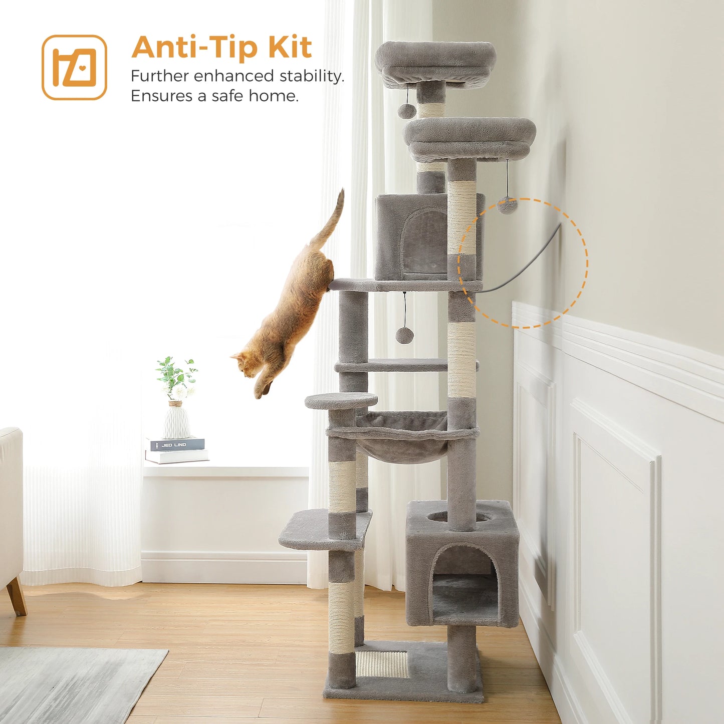 184cm Large Cat Tree and Tower for Indoor Cats With Scratching Posts and Spacious Hammocks