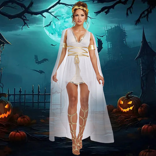 Womens Greek Costume Halloween Dress Solid Color Chiffon Shawl Slimming Up The Waist Skirt New European American Models Skirt