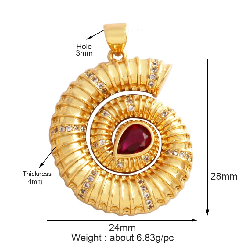 Fish Monta Ray Sea Conch Shell Coral Charm Pendant Gold Plated Zircon Jewelry