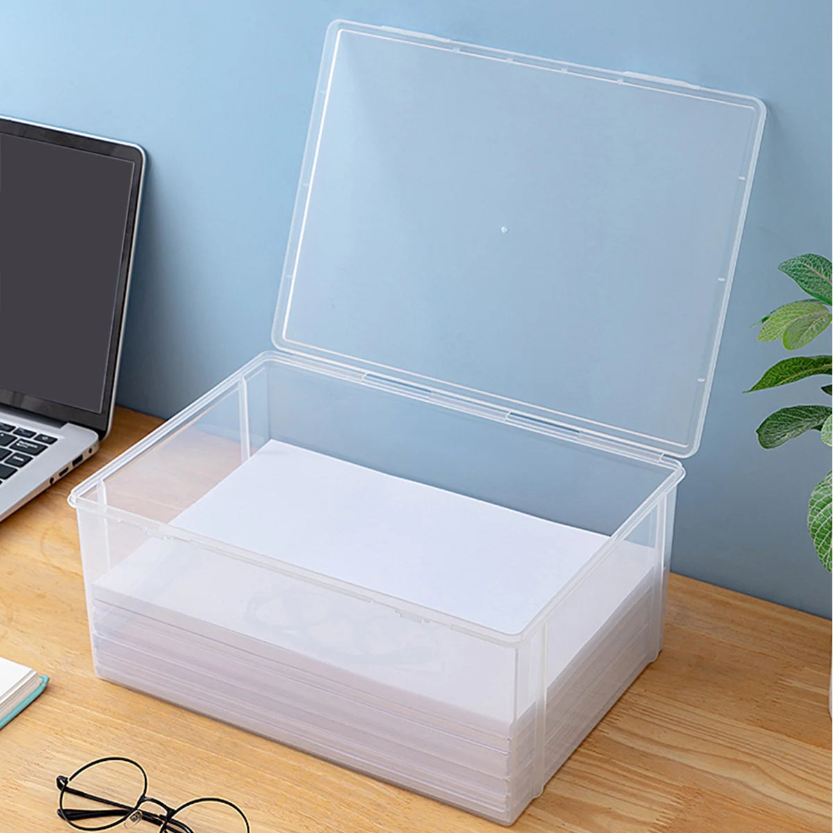 WORTHBUY Desk Organizer Transparent A4 Paper Plastic Storage Box Multifunctional Home Strorage Organizer Box For Office Supplies