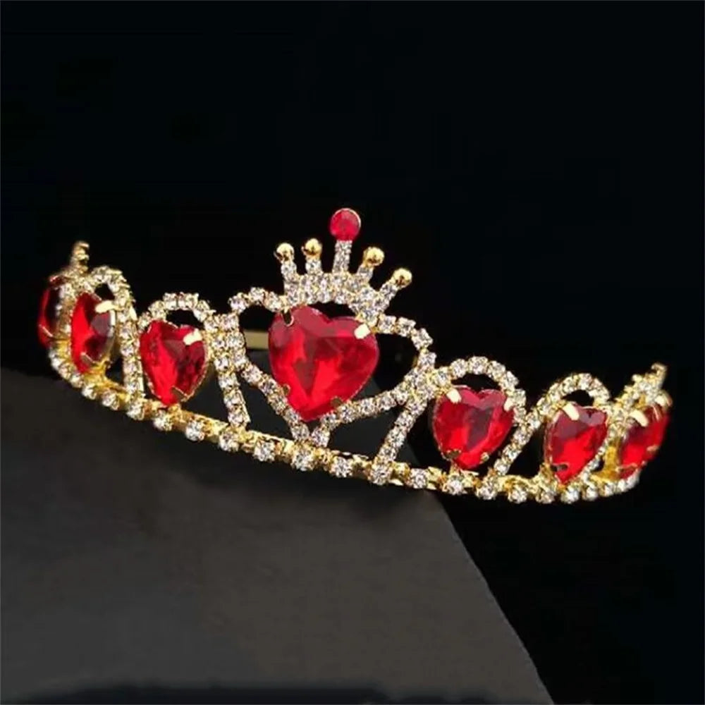 Baroque Ladies Party Hair Jewelry Accessories Bridal Wedding Tiara Red Love Crystal Crown Elegant Princess Birthday Gifts