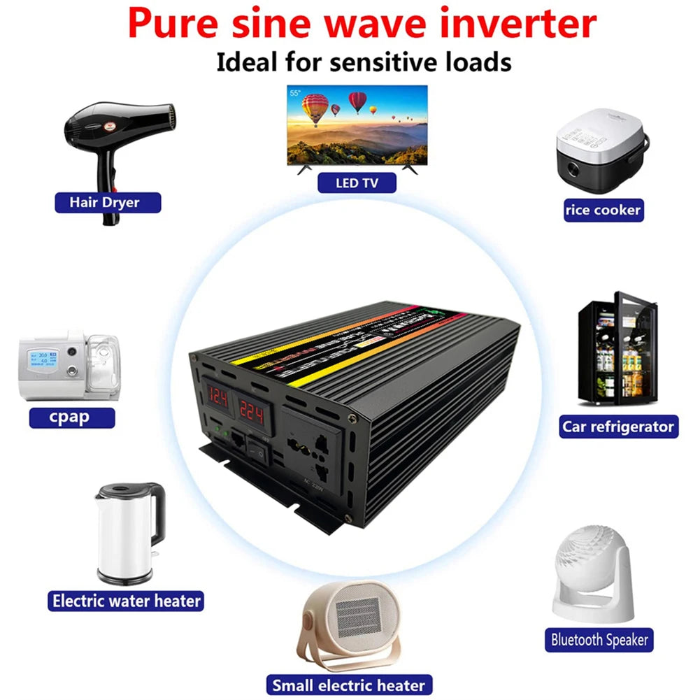 10000W/12000W Car Inverter LCD Display Pure Sine Wave Inverter DC 12V to AC 220V