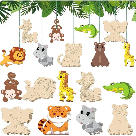 9pcs Mix Unfinished Wood Animal Jungle Cutouts for Crafts
