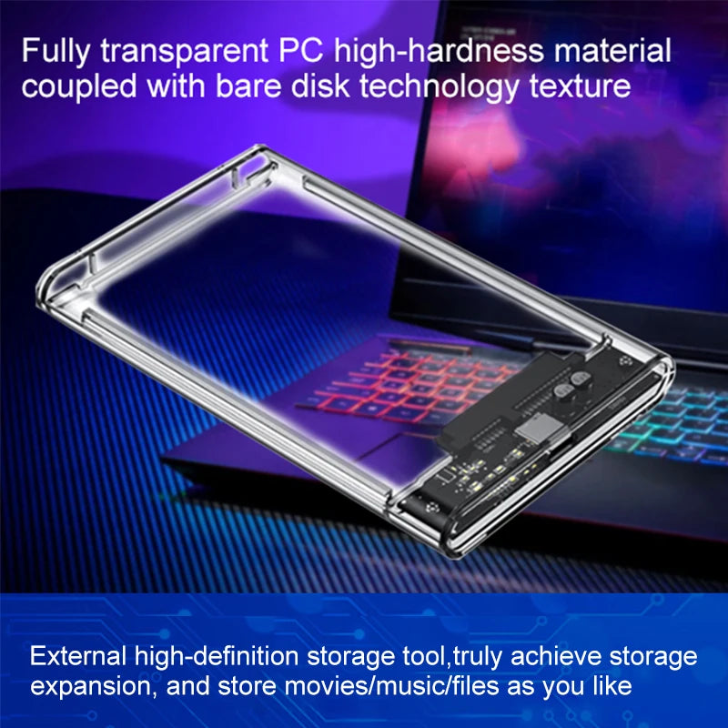 USB 3.0 Transparent HDD Enclosure 2.5" ,Type C Micro Cable External Hard Drive Disk Case 2.5 Inch SATA Box HDD SSD Computer