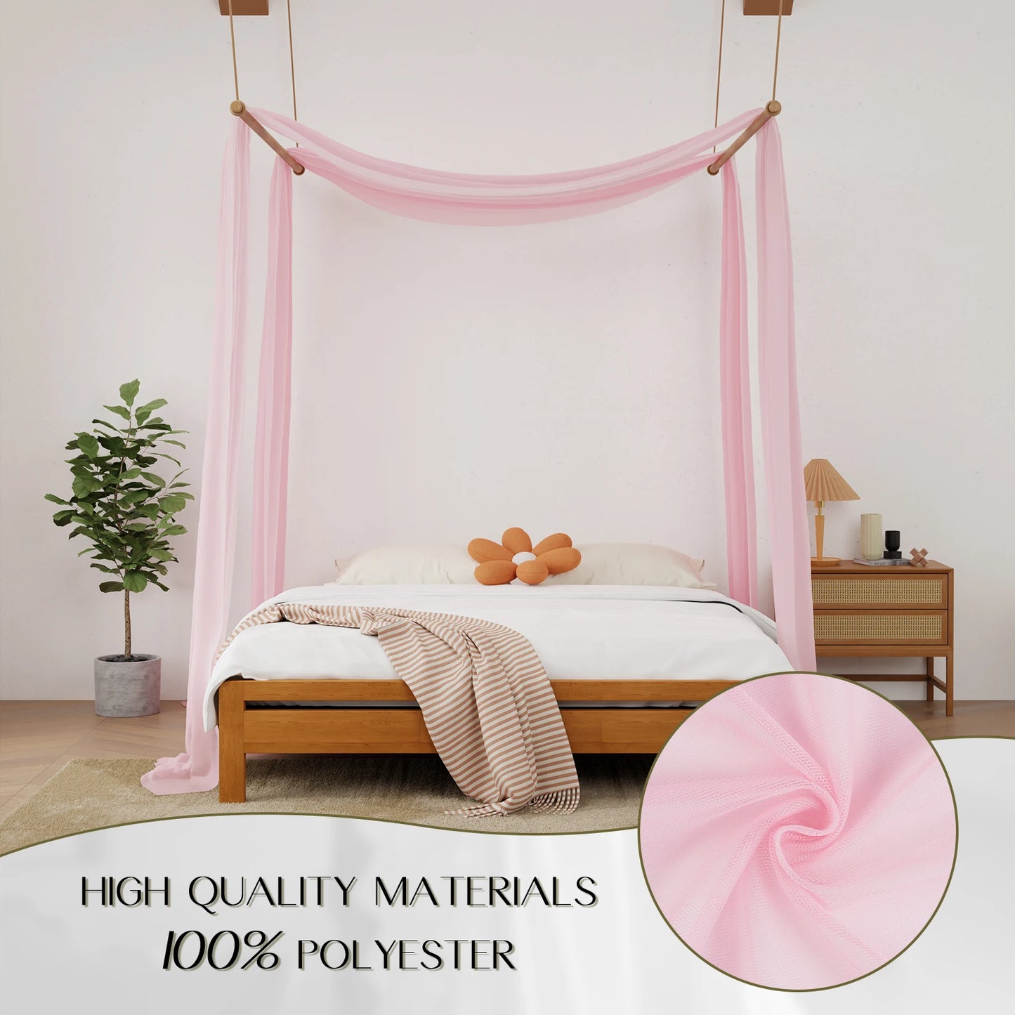 Luxury Pink Sheer Scarf Bed Canopy for Adults Girls Room Decor