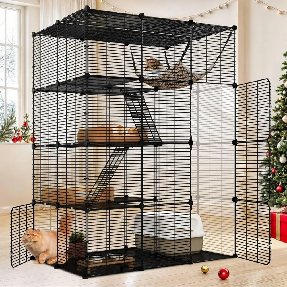 YITAHOME 4-Tier Indoor Cat Cage: Large Enclosure with Hammock DIY Metal Playpen for Small Pets, Puppies, Guinea Pigs, Ferrets, H