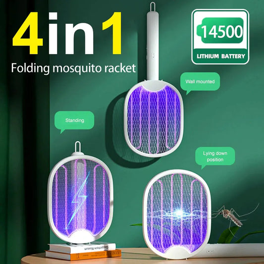 Matamoscas eléctrico plegable para mosquitos, recargable por USB, con luz ultravioleta, 3000 V