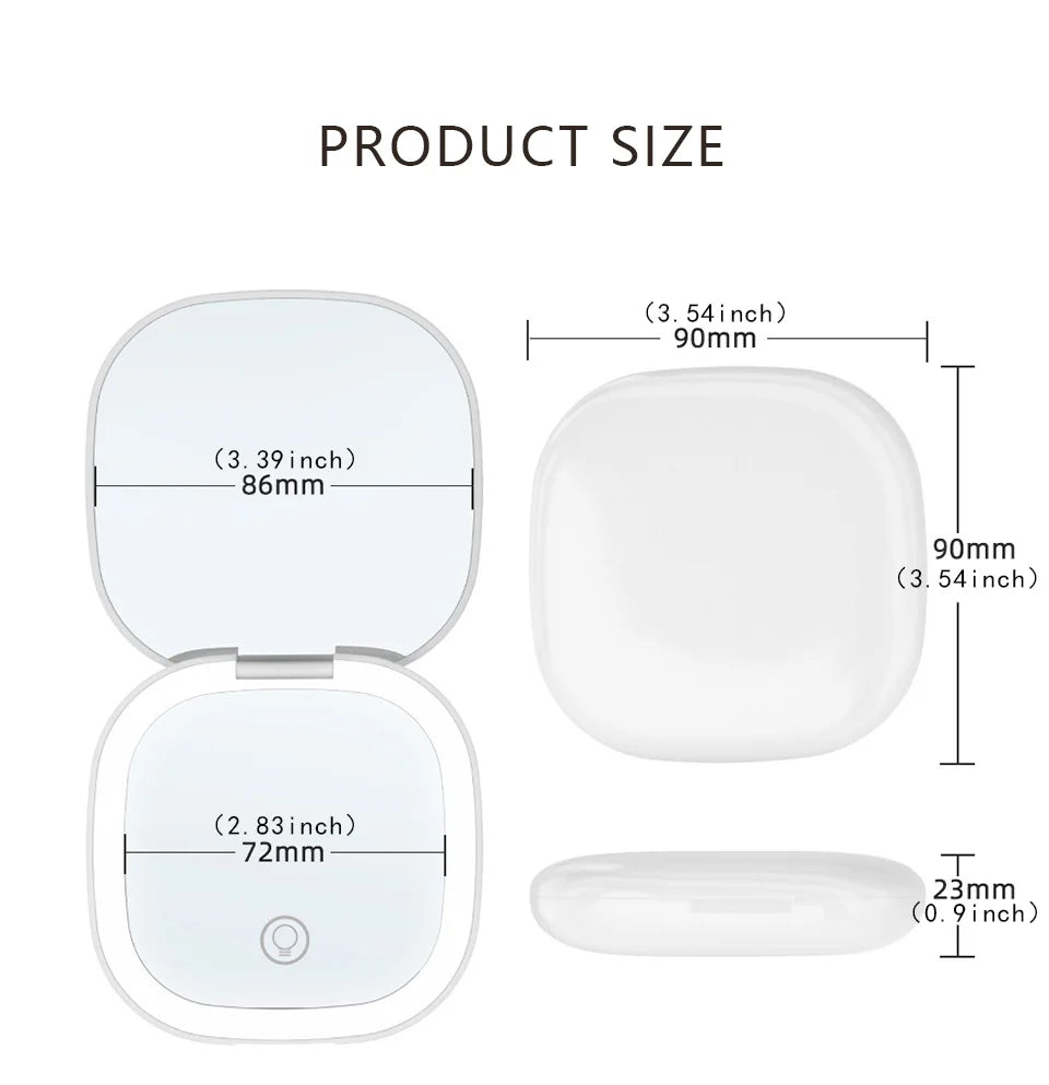 Mini Compact Foldable LED Makeup Mirror with 5x and 10x Magnification Rechargeable and Travel Friendly