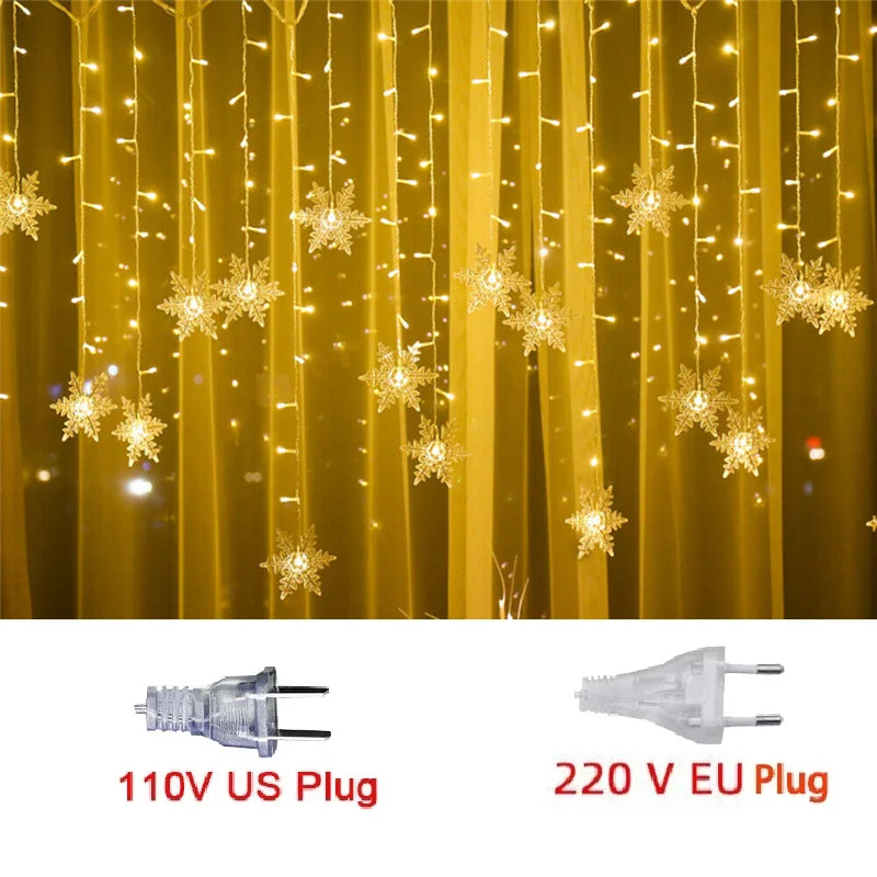 3.2M Christmas Snowflakes LED String Lights Waterproof Fairy Curtain for Holiday Party Wedding Decoration