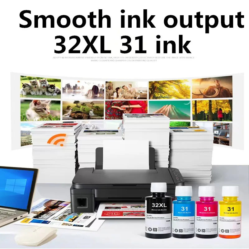 4 Pack Ink Bottles Compatible With 31 32XL Refill Dye Ink for HP Printers 7301 6001 7602 5101 7001 551 651 455 457 450