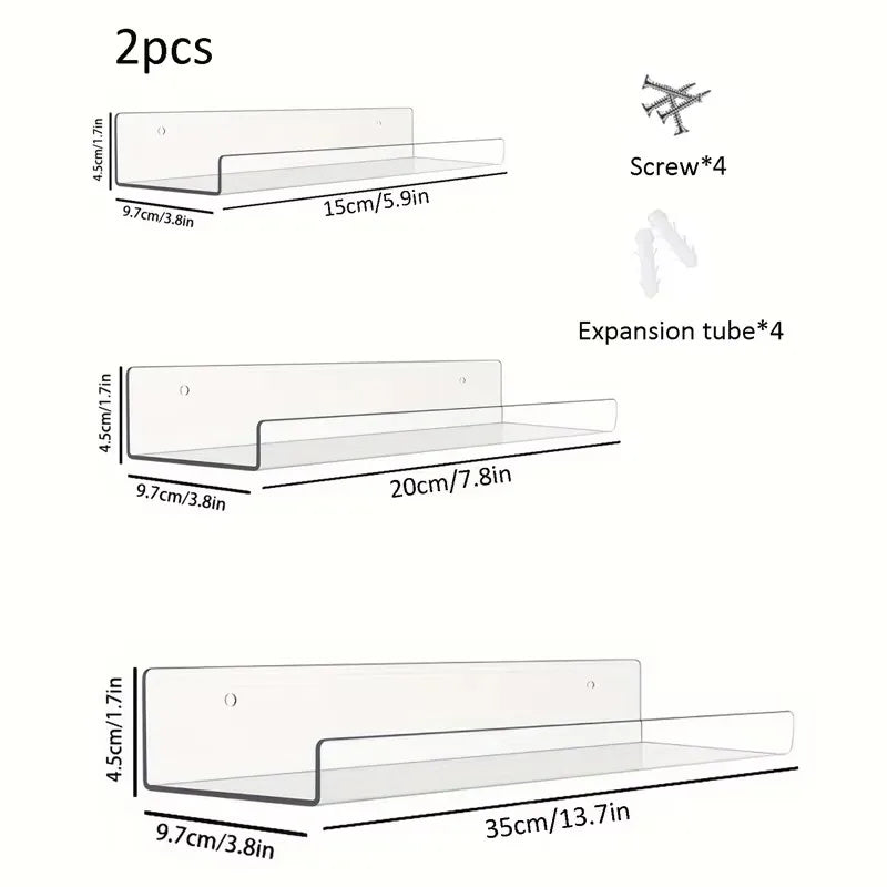 2pc Clear Acrylic Storage Rack Wall Mounted Shelf Organizer