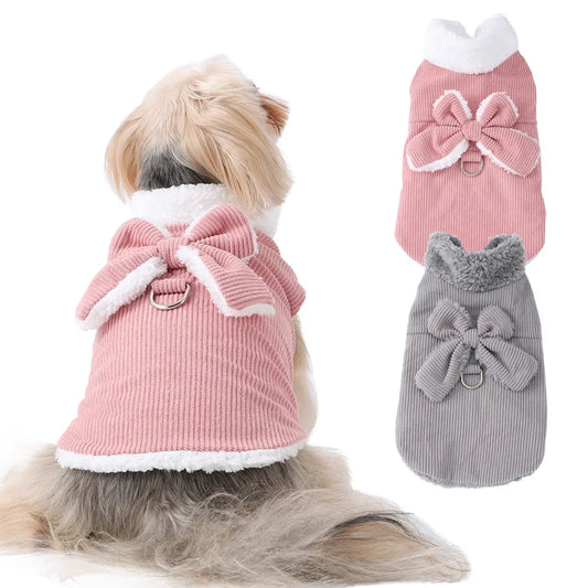 Pet Dog Coat Vest For Small Medium Dogs Cat Winter Warm Puppy Clothing With D-ring Cute Bow Kitten Costume Yorkshire Pug Outfits