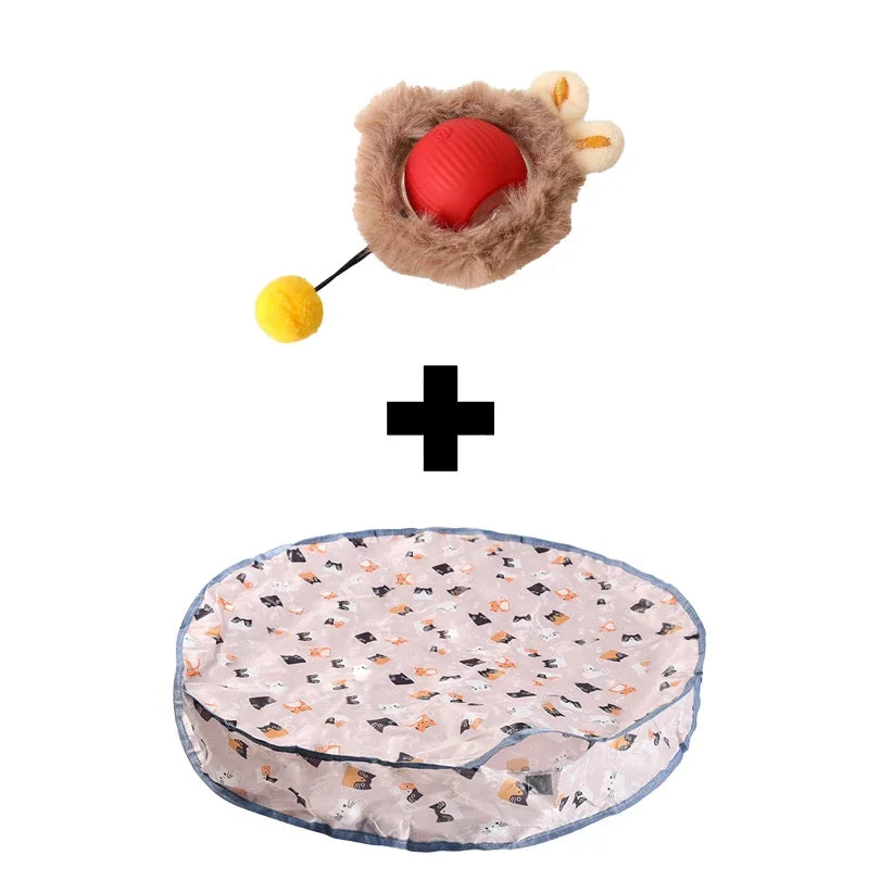 Smart Interactive Cat Toys Ball Fast Rolling in Pouch Hide and Seek Kitten Toy Motion Activated Interactive Cat Toy for Indoor