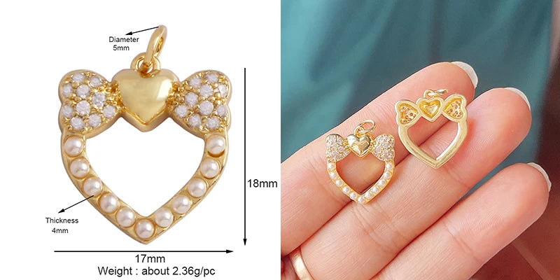 Classics Love Heart Star Zircon Focal Charm Pendant 18K Gold Plated Shell Pearl Jewelry