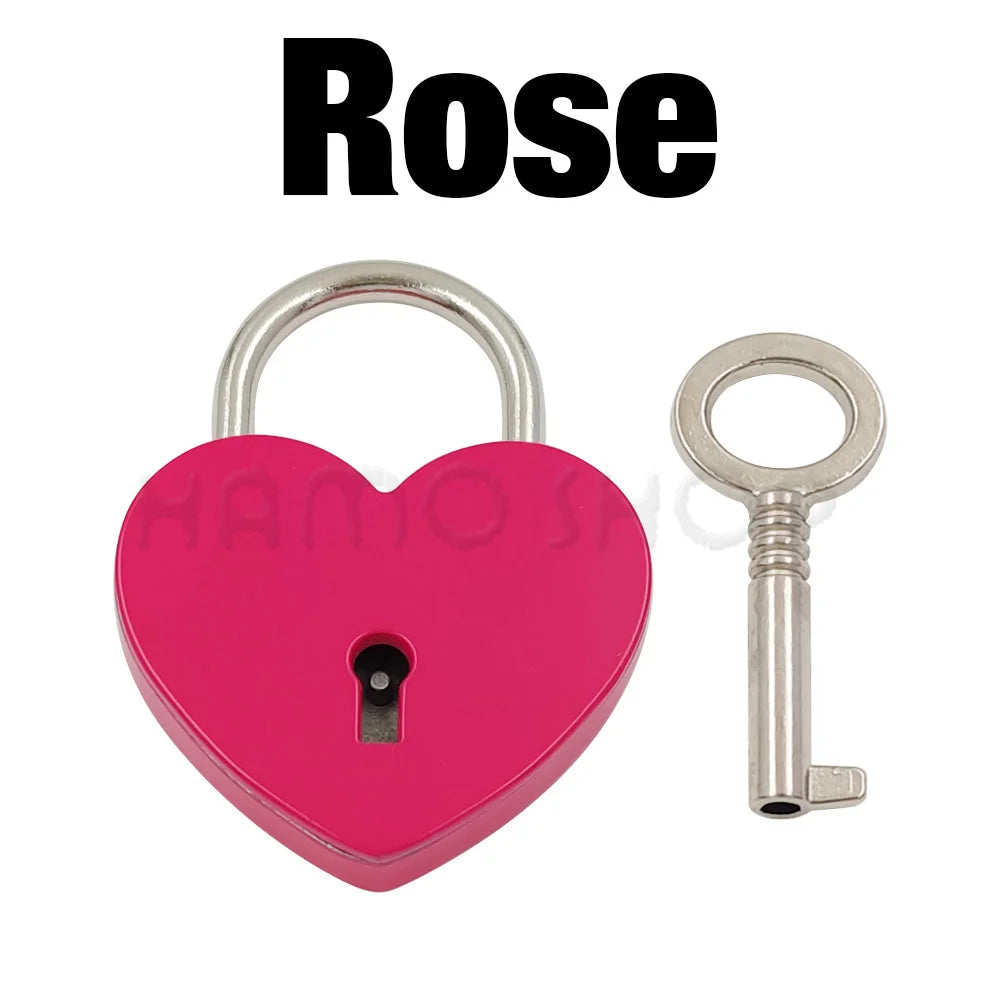 1pcs Metal Heart Shape Vintage Mini Archaize Padlock Bag Suitcase Luggage Box Key Lock With Key Hardware Strap Accessories