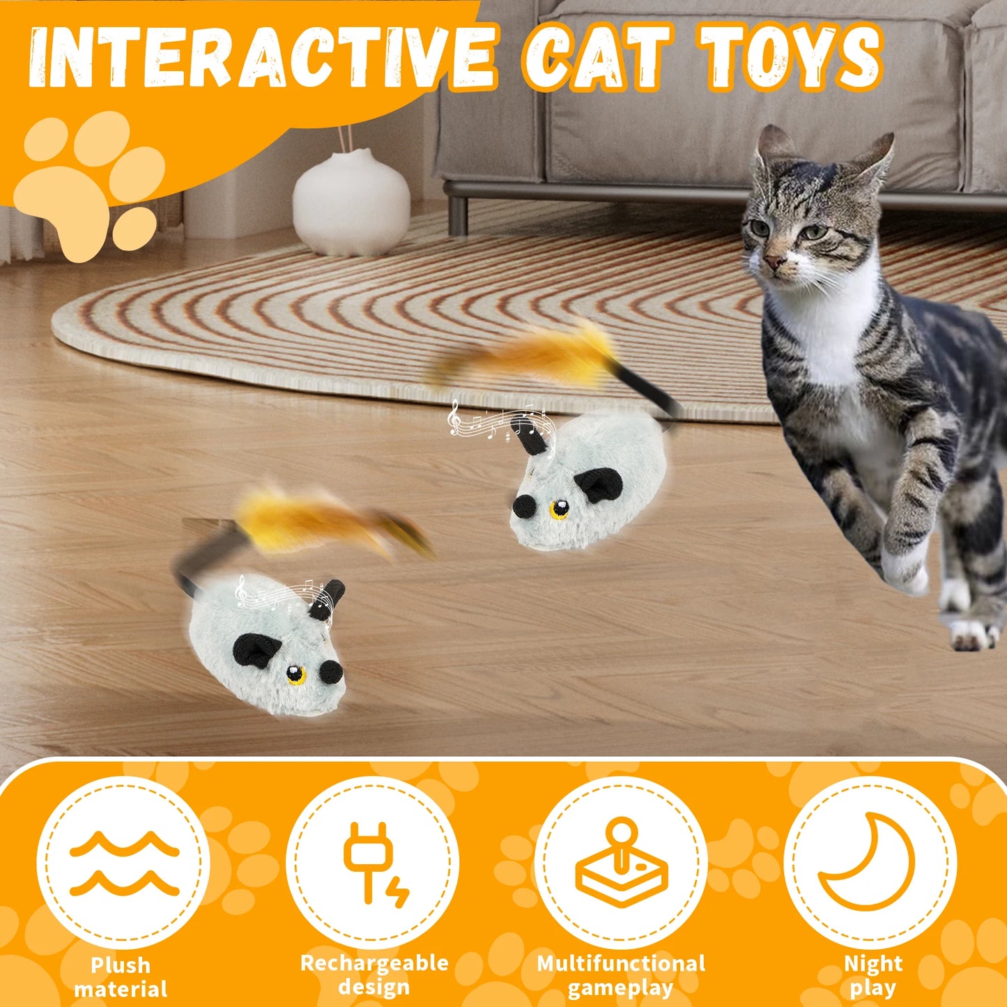 Cat Mouse Interactive Plush Toys LED Glow Electric Telecontrol Auto Rechargeable Pet Moving Mice Toy Realistic Kitten