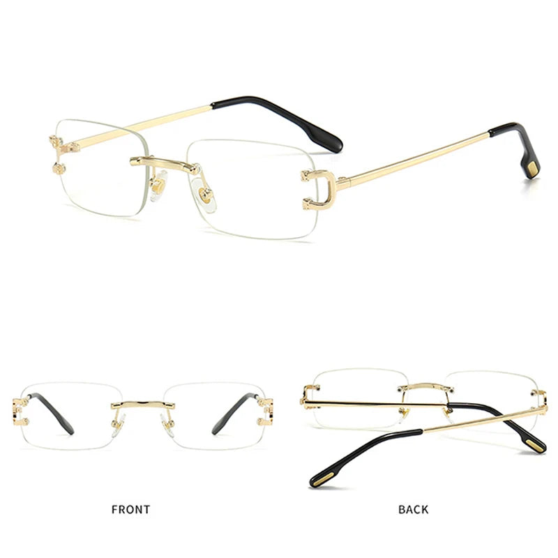 HBK Retro Rimless Small Sunglasses Gold Frame UV400 Eyewear