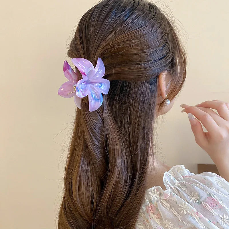 Summer Acrylic Flower Hair Clip for Women Marble Texture Hair Claws Clips Trendy Girl Hairpin Korean Hair Accessories Headwear