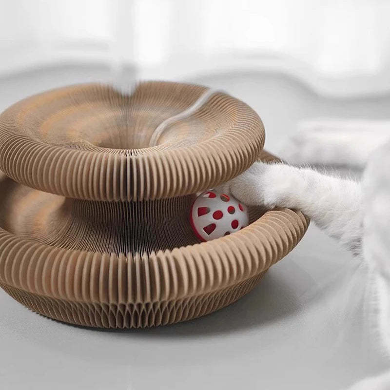 Magic cat scratching board toy with ball kitten climbing frame round wavy cat scratching board toy multiple ways to play