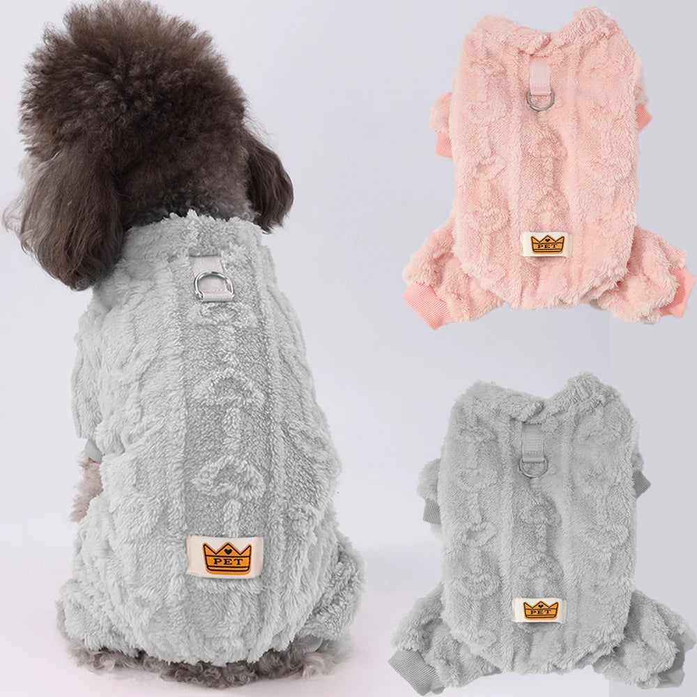 Winter Fleece Warm Dog Cloth Winter Soft Cozy Puppy Jumpsuit Plush Winter D-ring Overall For Small Medium Pet Vest Coat for Cat