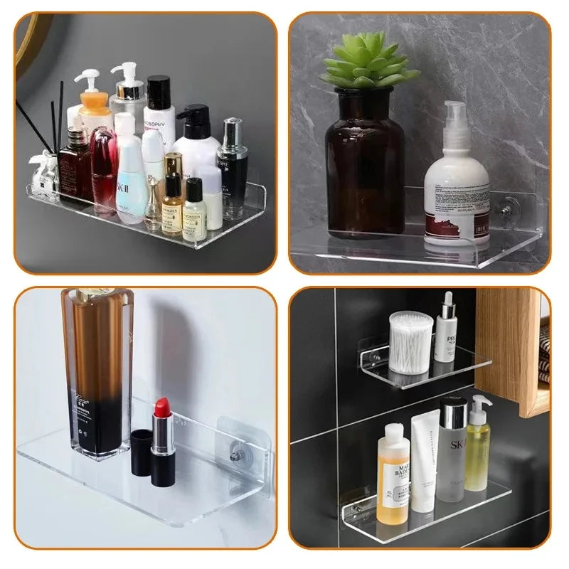 1pc Clear Acrylic Storage Rack Wall Mounted Shelf for Makeup, Books, and Organizing