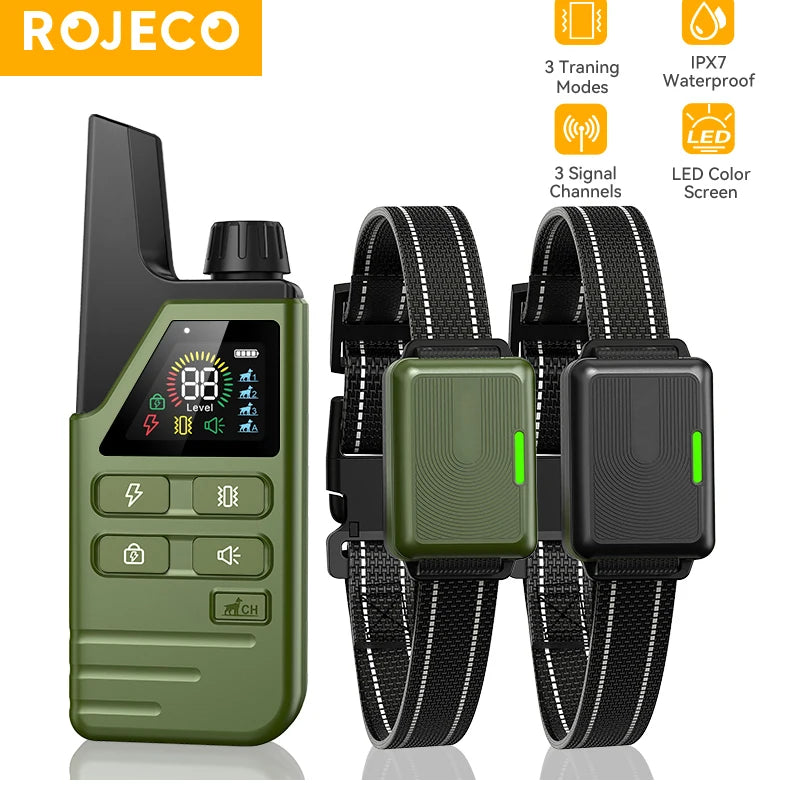 ROJECO Electric Dog Training Collar Remote Control Rechargeable Training Collar For Pet Dog Puppy Bark Control Stop Shock Collar