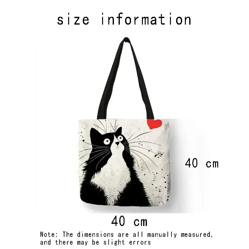 Canvas Bag High-Definition Digital Printed Shopping Bag Cat Pattern Environmentally Friendly And Portable Linen Bag