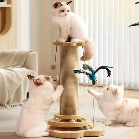 1 Premium Cat Scratching Post with Rotating Platform Sisal Dental Chew Toy Durable Non-Shedding Cat Tree Stand Vertical Scratch