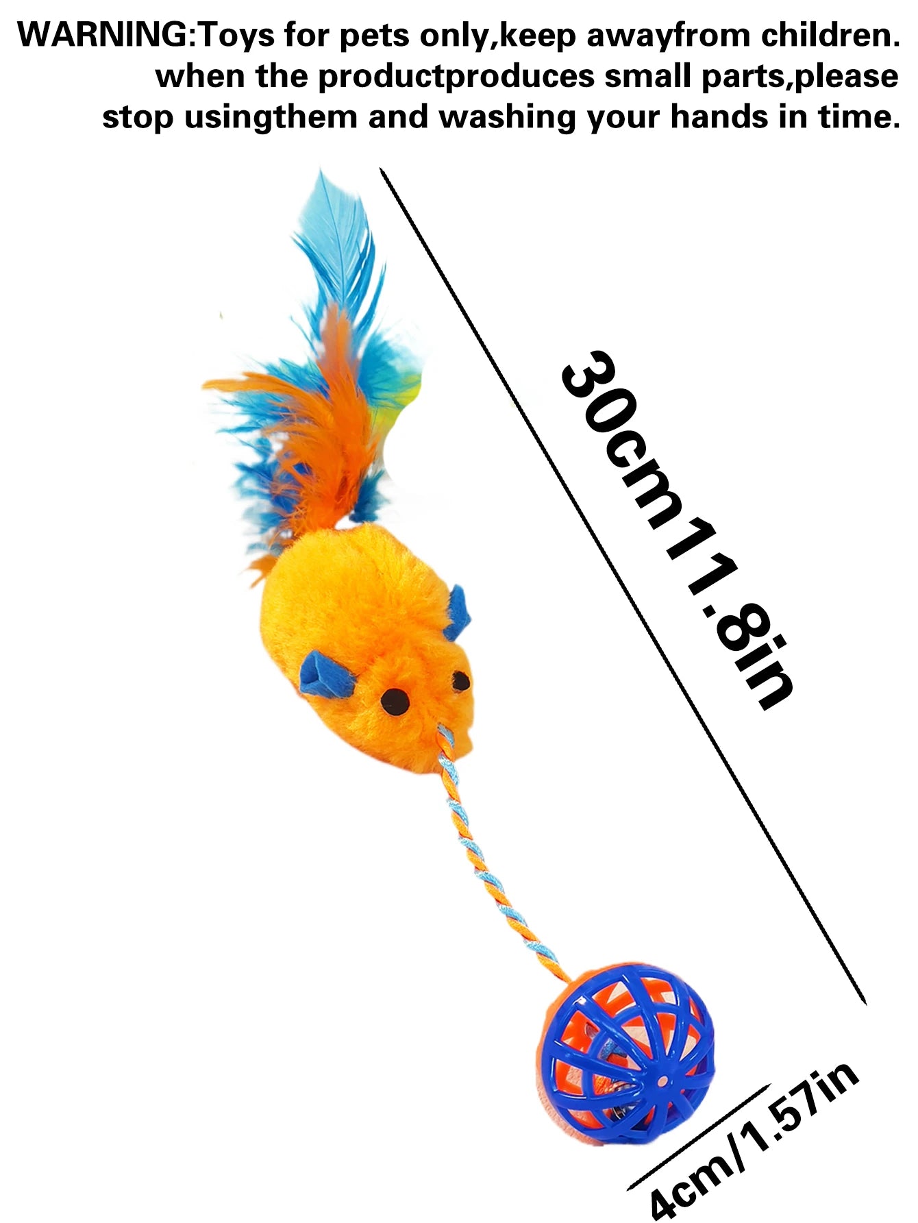 A stuffed mouse with a string sounding bell ball teases the Cat Mouse Cat Toy Feather Mouse Cat self-hi toy