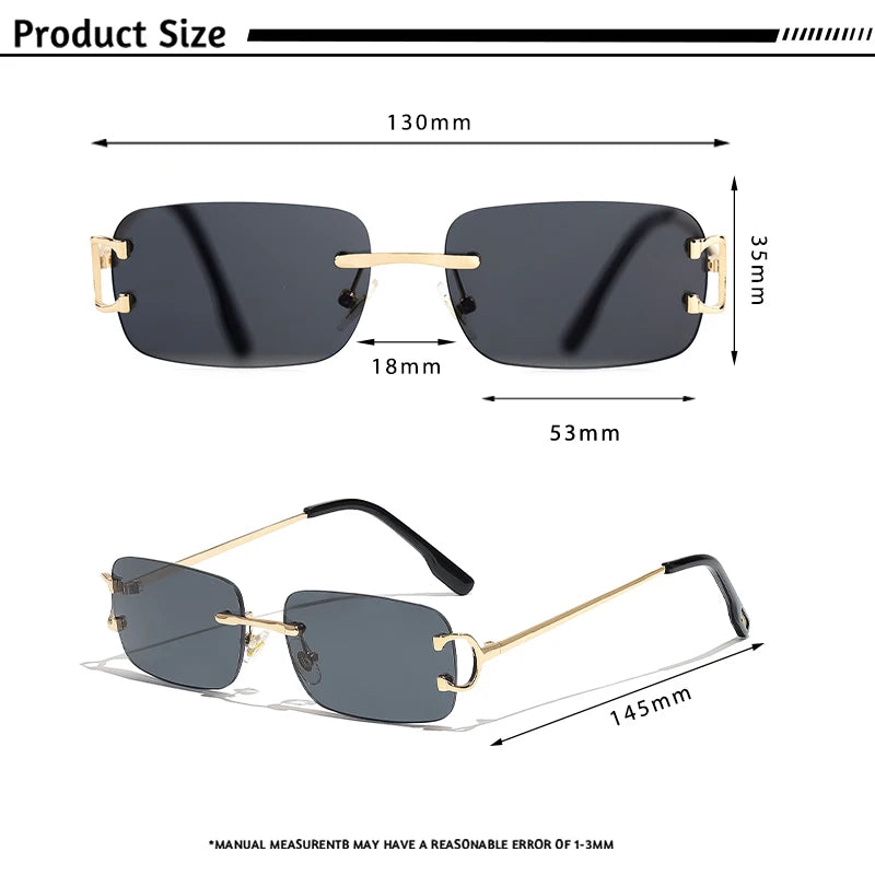 HBK Retro Rimless Small Sunglasses Gold Frame UV400 Eyewear