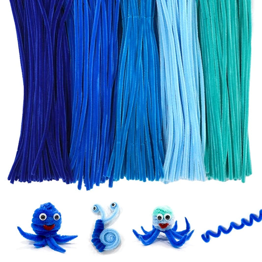 500 Pipe Cleaners Chenille Stems in 5 Assorted Blue Colors for DIY Art and Craft Projects Bulk Pack