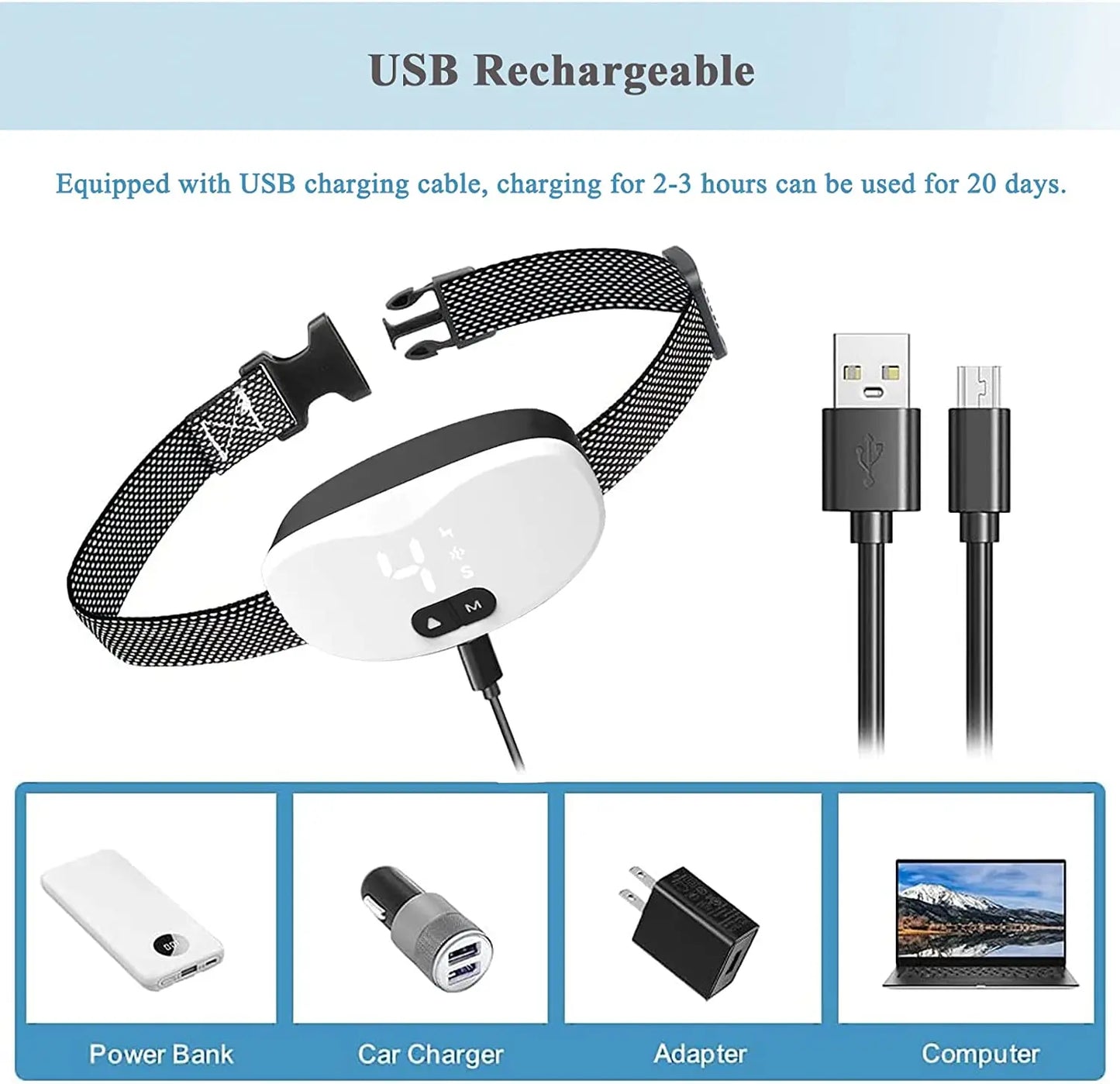 Anti bark dog collar Electric shock Vibration sound with LED for small large dogs no barking training collar dog accessories