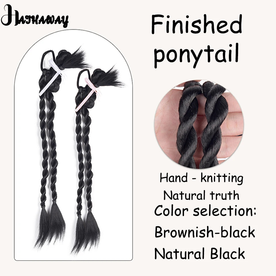 Synthetic Ponytail Wig Braid Female Ribbon Braiding Braided Hair Natural Hair Ring Headdress Braid