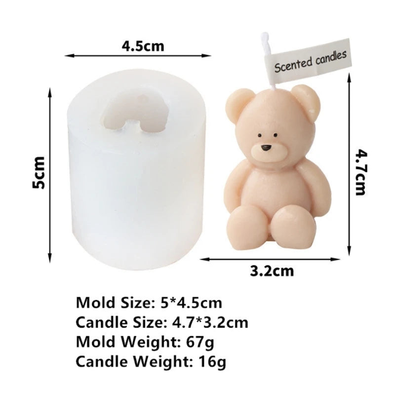 3D Cute Cartoon Bear Silicone Candle Mold for DIY Mini Bear Decor