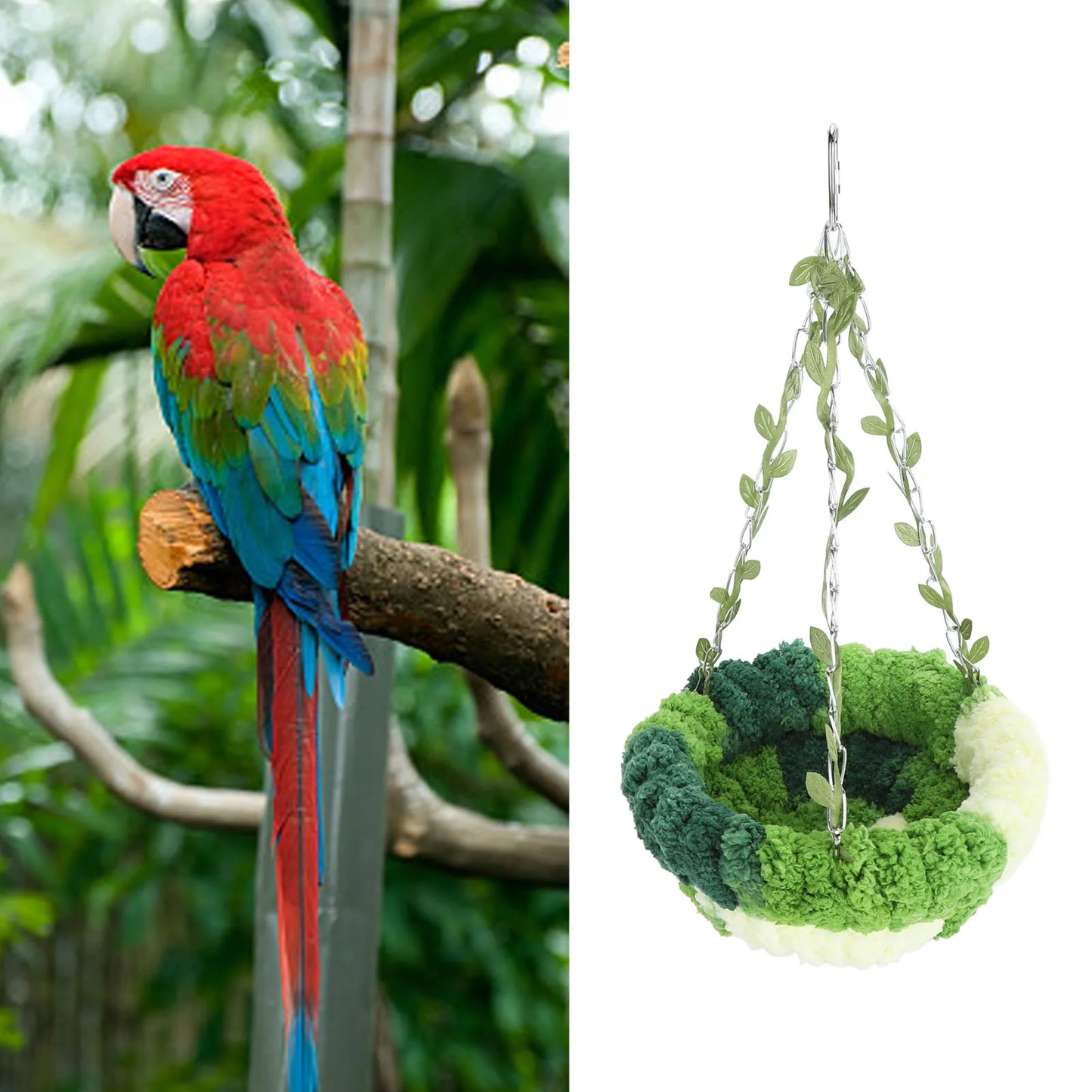 Bird Nest Swing Parrot Hammock Bed Comfortable Soft Coral Fleece Hanging Bird Sleeping Nest for Cage Green Parrot Nest for Cage