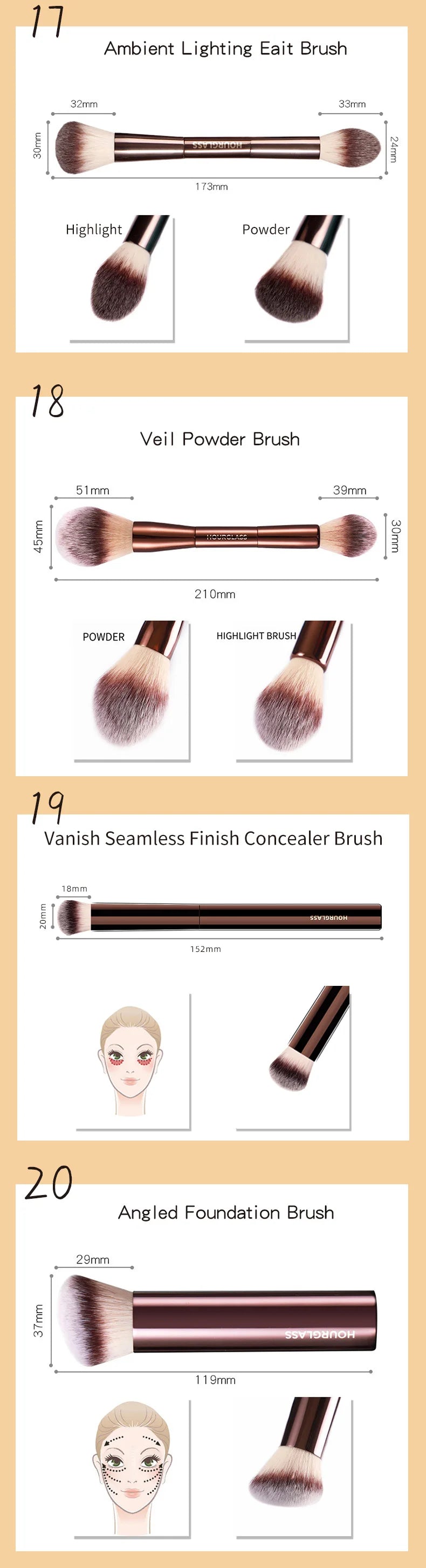 Hourglass Complete Makeup Brush Set for Flawless Application with Foundation Concealer Blush Bronzer Eyeshadow and Eyeliner Brushes
