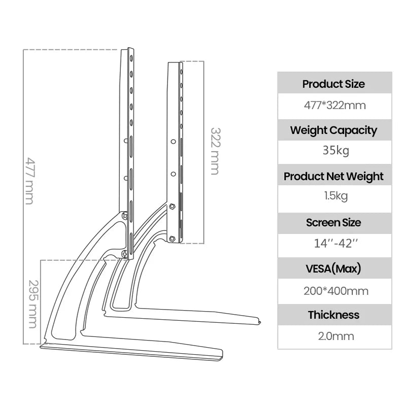 Beishi Universal Table Top TV Stand for 14 to 42 Inch LCD LED OLED TVs Sturdy Monitor Bracket for Flat and Curved Screens