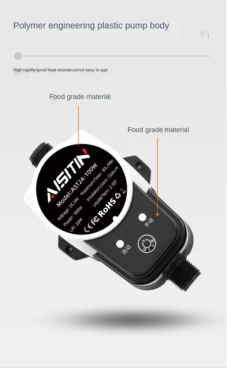 Bomba de refuerzo AISITIN Bomba de agua sin escobillas 16 m 24 V IP56 Controlador de presión automático Pome Calentador de agua de refuerzo para el hogar