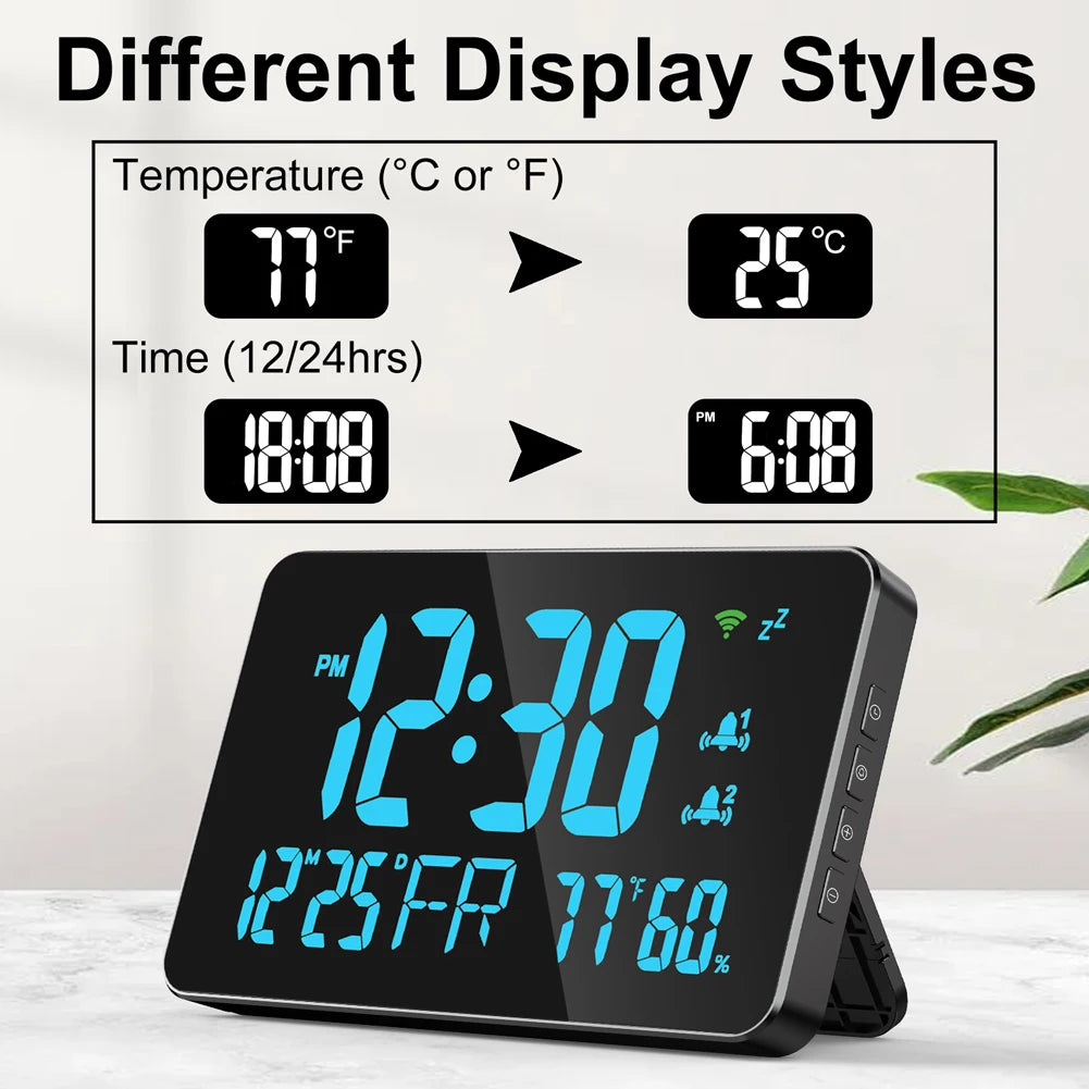 Tuya WiFi Desktop Clock Calendar with Intelligent Thermometer and Hygrometer Digital LED Display Auto-Calibration and Four Levels
