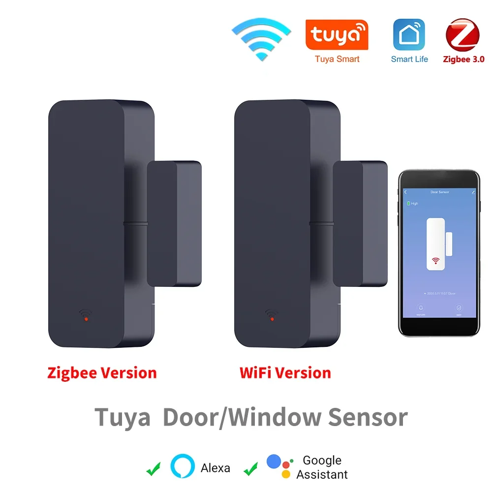 Sensor de puerta Tuya Zigbee Wifi Sensor de entrada de ventana Sensor magnético antirrobo de seguridad Alarma Smart Life Funciona con Alexa Google Home