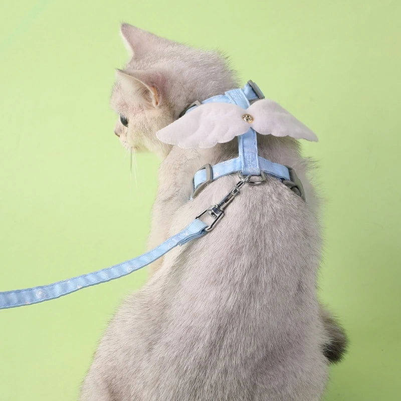 Adjustable Cat Leash Cat Harness and Leash for Walking Escape Proof No Pull Cartoon Wing Strap Soft Leash Photo Props