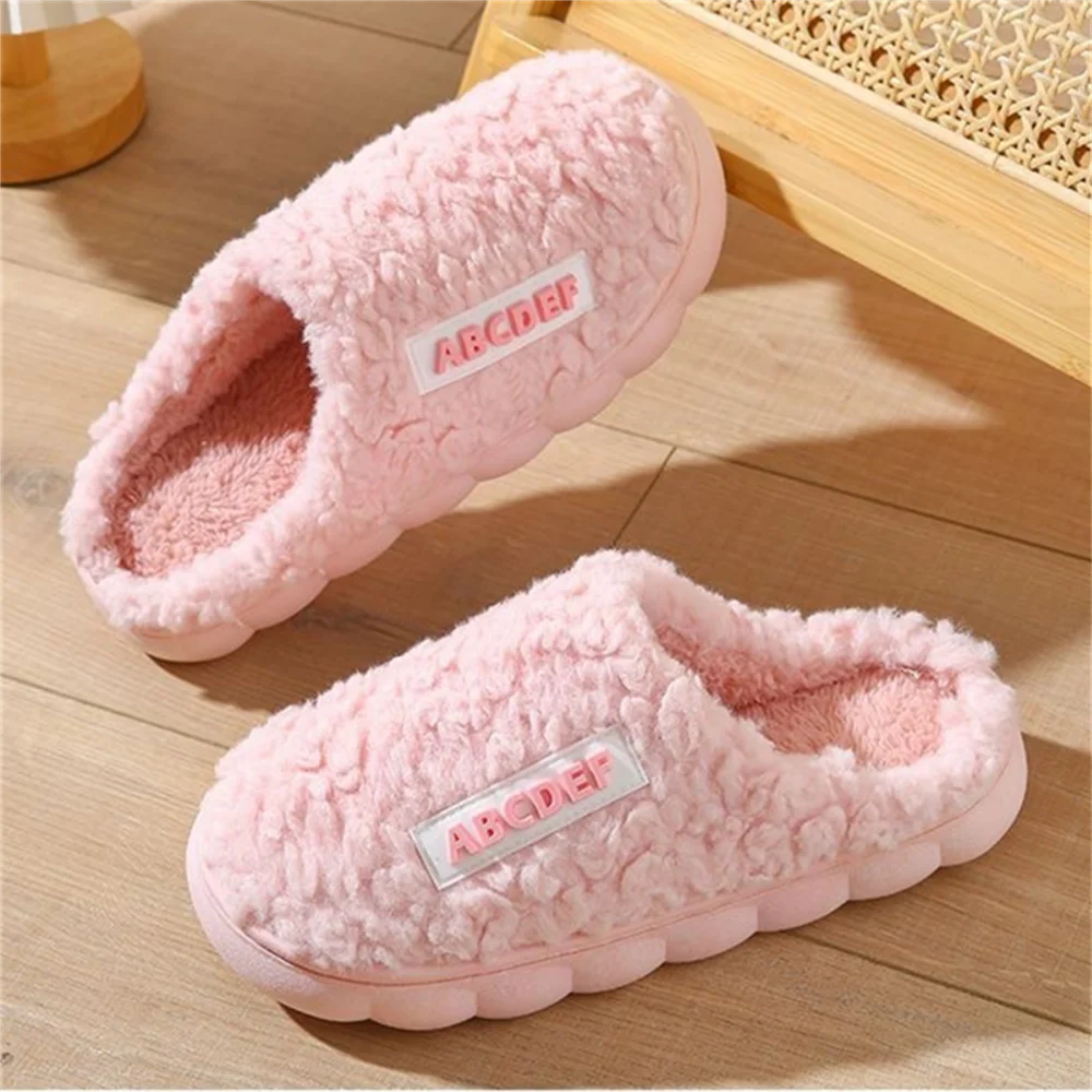 Women Winter Warm Home Slippers Thicken Indoor Boy Girl Floor Slides Plush High Heels Fur Cotton Shoes Ladies Couples Slipper